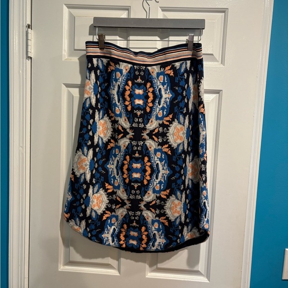 Anthropologie Moth Antica knit a-line midi skirt blue floral sz L - Picture 3 of 8